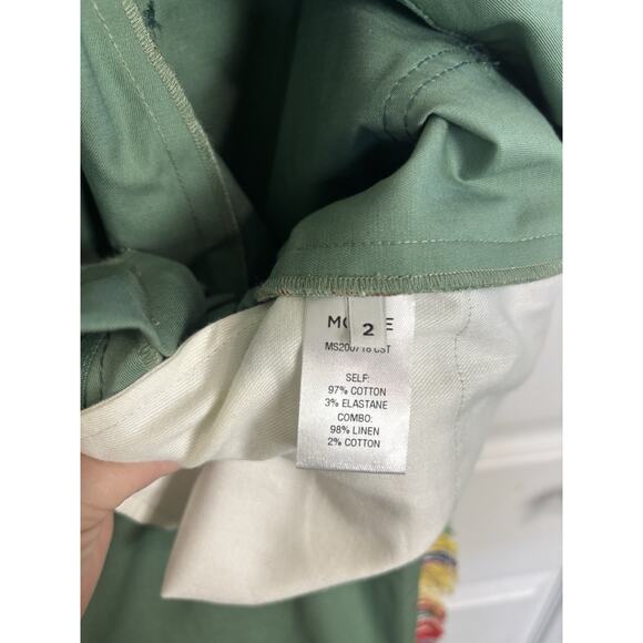 Monse Green Wide Leg High Rise Cropped Pants Size 2 Fringe Plaid Cuffed Abstract - Picture 5 of 7